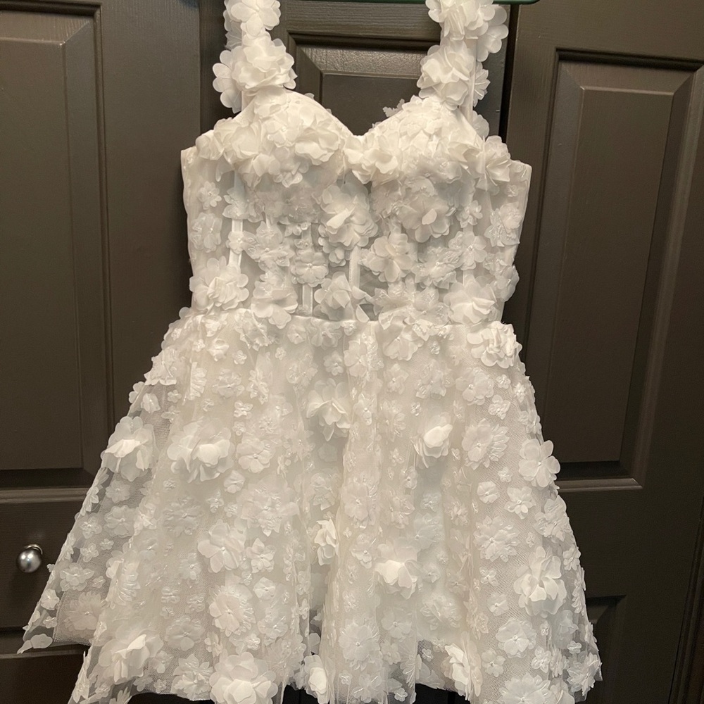 Floral White Mini Wedding Dress